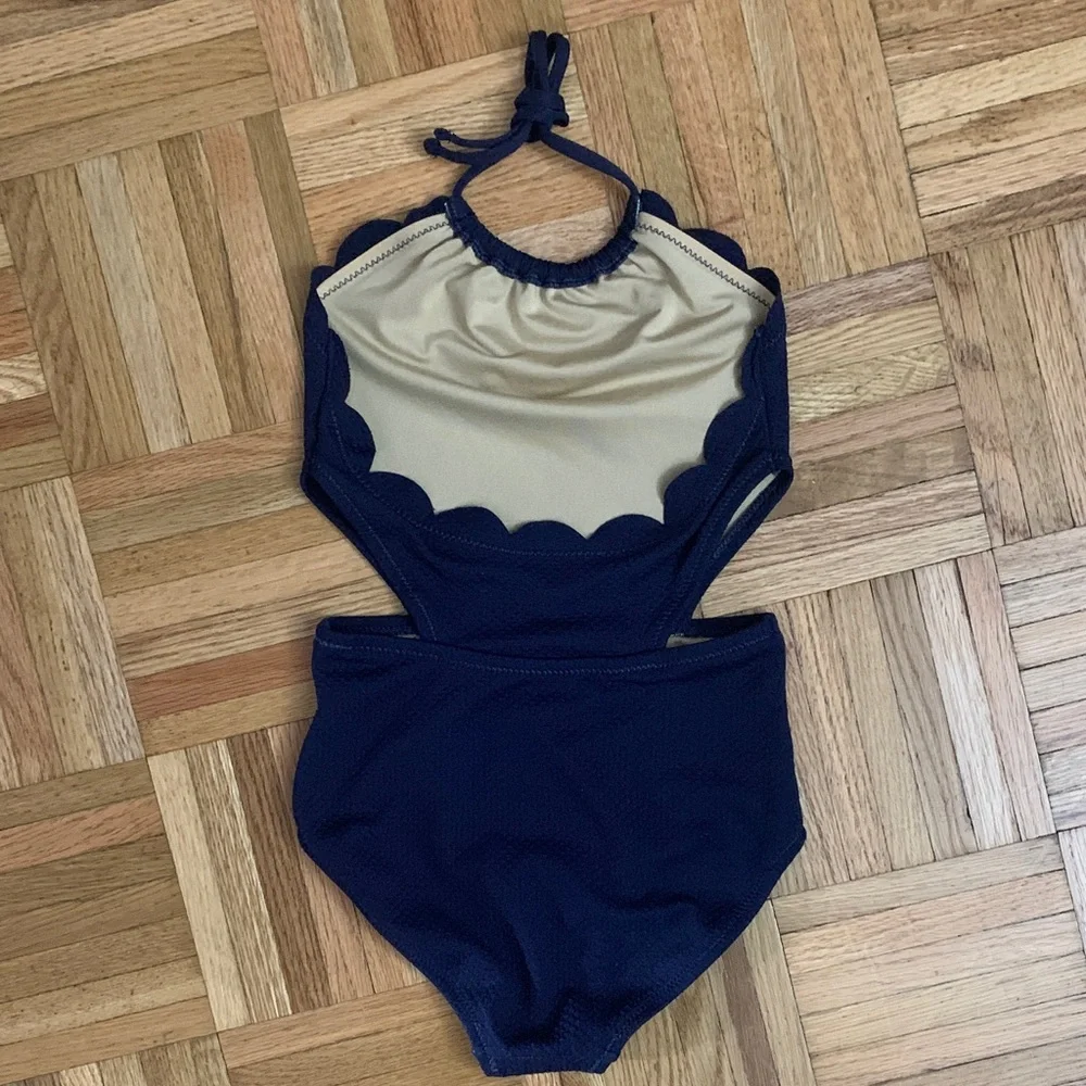 Little Girls Navy Blue One-Piece Cut-Out Swimsuit Size Small (6/7) - Like New!